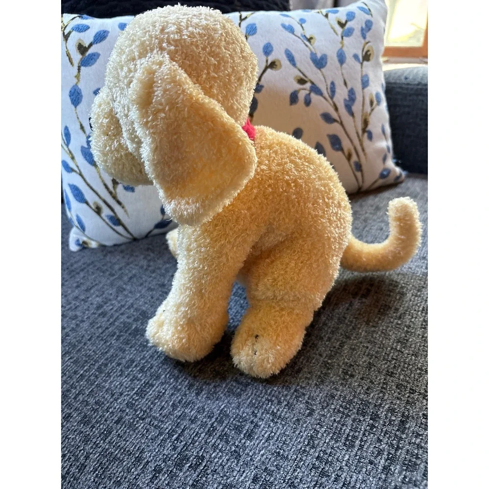 MerryMakers Biscuit the Little Yellow Puppy Plush Dog 8 Inch Red Collar Toy